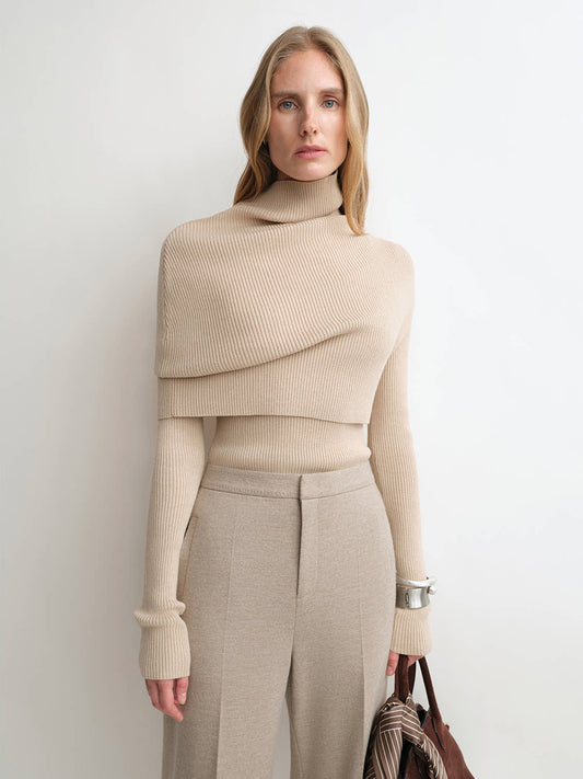 Detachable Turtleneck 2-Piece Merino Wool Knit Top