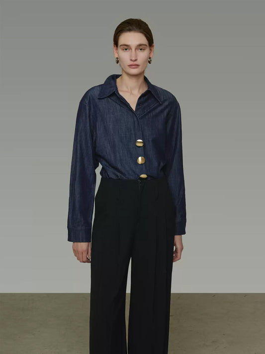 Gold-Button Vintage Denim Shirt