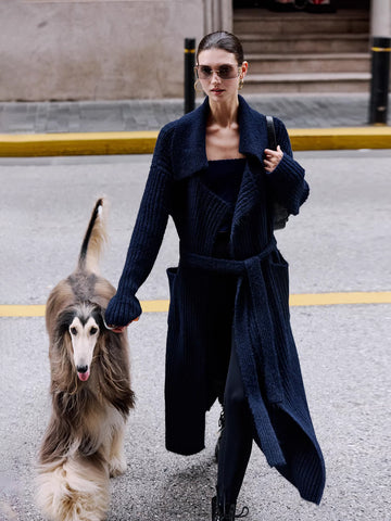 Ribbed-Knit Maxi Cardigan Coat