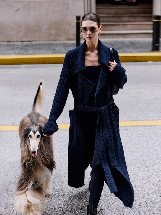 Ribbed-Knit Maxi Cardigan Coat