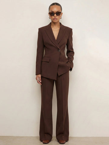 The Espresso Hourglass Set: Sculptural Blazer & Flare Trousers