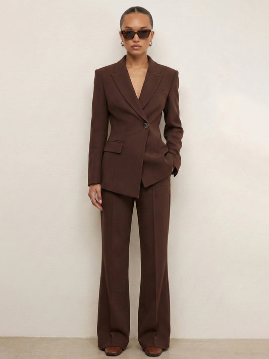 The Espresso Hourglass Set: Sculptural Blazer & Flare Trousers