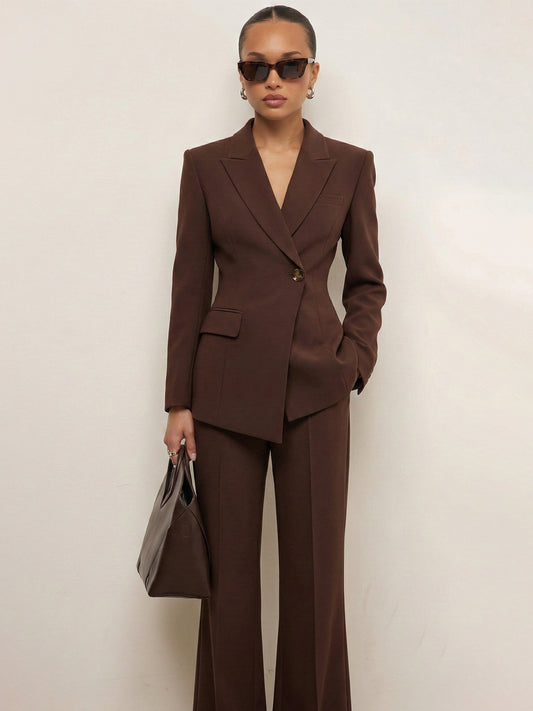The Espresso Hourglass Set: Sculptural Blazer & Flare Trousers