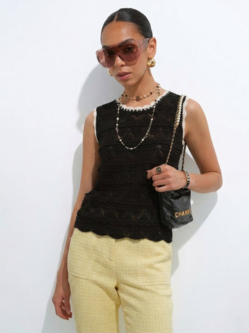 Summer Retro Lace Openwork Knit Vest