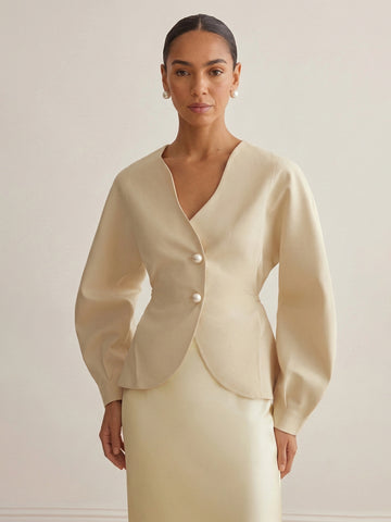 Asymmetric Beige Wrap Long Sleeve Blazer