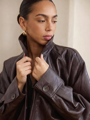 Dark Brown Oversized Leather Jacket