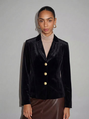 Radiant Gold-Button Evening Velvet Jacket