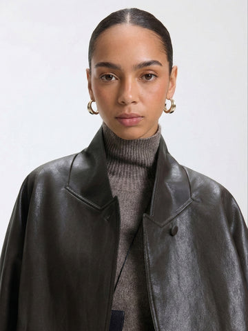 Dark Brown Asymmetric Faux Leather Jacket