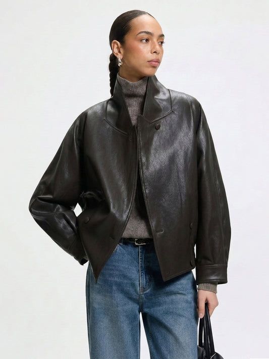 Dark Brown Asymmetric Faux Leather Jacket