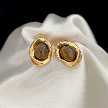 Tiger's Eye Resin Leopard Print Earrings - Silver Posts, Vintage Marble Style