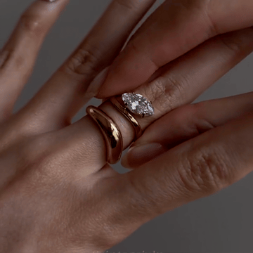 Marquise Cut Ring Set (2-Piece) – 18K Gold Plated Waterproof Stackable Rings for Women