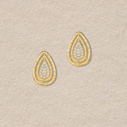 Gold Teardrop Stud Earrings – Tide-Inspired Crystal Inlay Earrings with 925 Silver Posts for Women