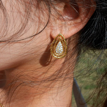 Gold Teardrop Stud Earrings – Tide-Inspired Crystal Inlay Earrings with 925 Silver Posts for Women