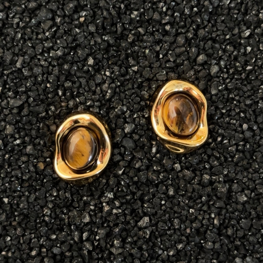 Tiger's Eye Resin Leopard Print Earrings - Silver Posts, Vintage Marble Style