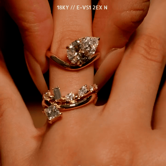 Sparkling Teardrop Stackable Ring – Dainty Gold Crystal Layered Ring for Women