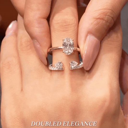 Oval Statement Ring & Teardrop Ring Set – Adjustable Open Gold Crystal Stackable Rings for Women