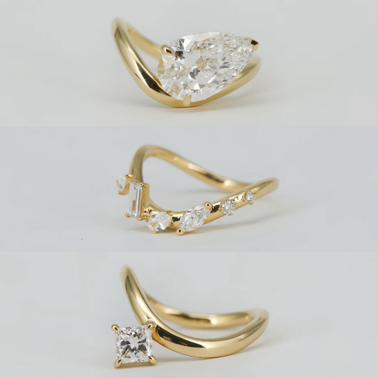 Sparkling Teardrop Stackable Ring – Dainty Gold Crystal Layered Ring for Women