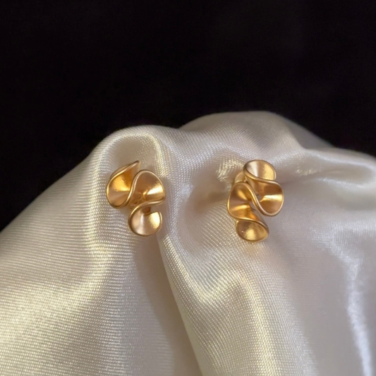 Elegant Golden Textured Floral Earrings with Crinkle Cream Design for Women