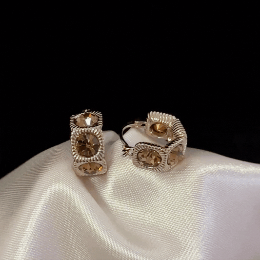 Elegant Brown Crystal Hoop Earrings for Women - Electroplated Stud Design