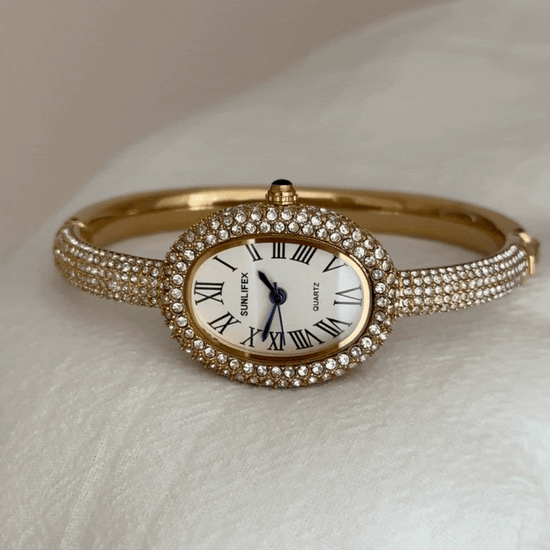 diamond studded bangle bracelet watch  