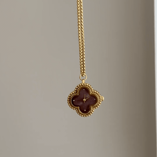Convertible Jewelry: A Red Clover Dial Watch – Gold Clover Bezel & Removable Gold Alloy Pendant
