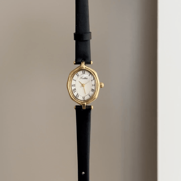 Geometric Edge: White Rhombus Dial Watch with Gold Rhombus Bezel & Black Leather Strap