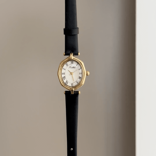 Geometric Edge: White Rhombus Dial Watch with Gold Rhombus Bezel & Black Leather Strap