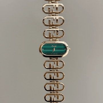 Vintage Luxe:Green Oval Dial Watch – Gold Oval Case & Gold Stainless Steel Band Quartz