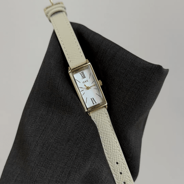 Clean MinimalismWhite Rectangle Dial Watch – Gold Rectangle Case & White Leather Band Quartz