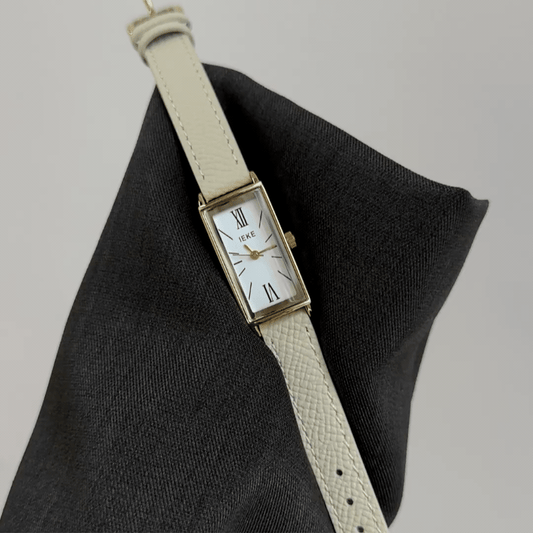 Clean MinimalismWhite Rectangle Dial Watch – Gold Rectangle Case & White Leather Band Quartz