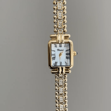 Classic Radiance：White Square Dial Watch – Gold Square Case & Gold Stainless Steel Band Quartz