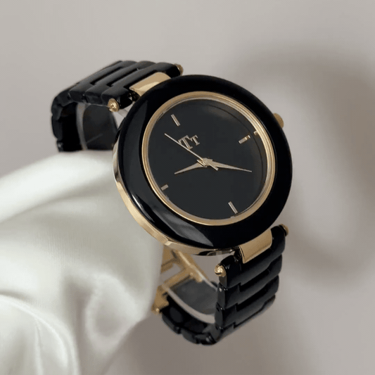 Matte Minimal: Black Round Dial Watch with Black Bezel & Black Stainless Steel Bracelet