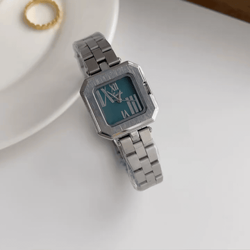 Cool Minimalist:Blue Square Dial Watch – Silver Square Case & Silver Stainless Steel Band Quartz