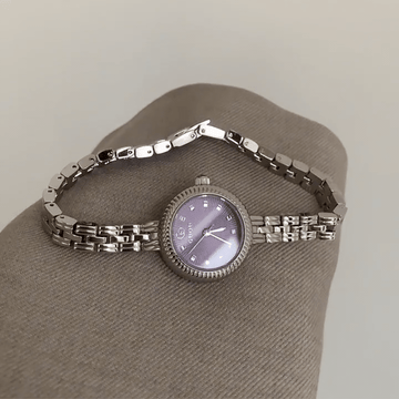 Everyday Luxury: Purple Round Dial Watch with Silver Round Bezel & Silver Stainless Steel Bracelet