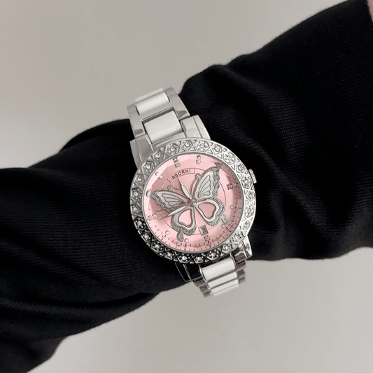 Dreamy Romantic: Pink Dial Silver Watch with Diamond Bezel & Stainless Steel Link Bracelet