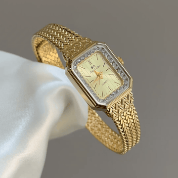 Monochromatic Luxe：Gold Square Dial Watch – Gold Square Case & Gold Alloy Band Quartz