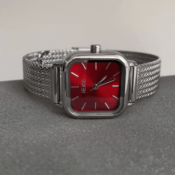Chic Silver Strap: Red Dial Quartz Watch