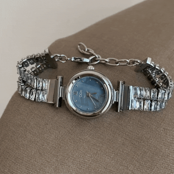 Crystal Bracelet Silver Case Blue Dial Women's Quartz Watch – Elegant and Chic