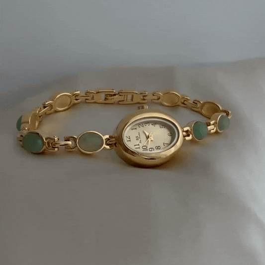 Jade Serenity – Gold Bracelet Watch with Oval Face