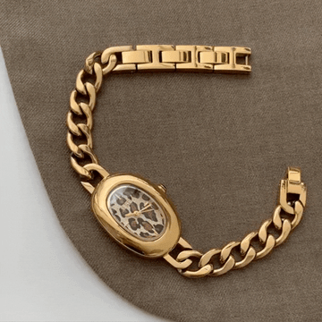Leopard Luxe – Gold Oval Bracelet Watch for Women