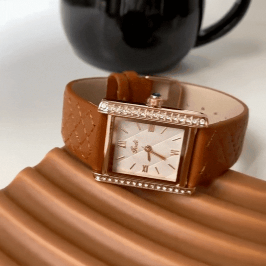 Café Coco – Quilted Leather Watch in Rose Gold & White