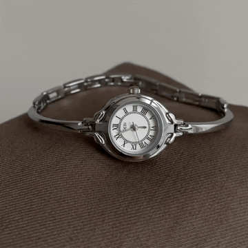 Luna Slim – Silver Bangle Watch with White Mini Dial