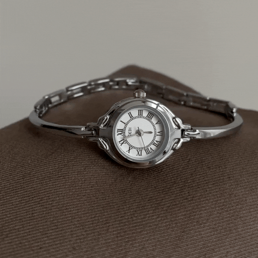 Luna Slim – Silver Bangle Watch with White Mini Dial