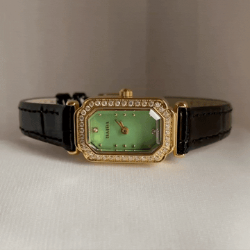 Celestial Green Timepiece: Gold and Black Starry Quartz Watch