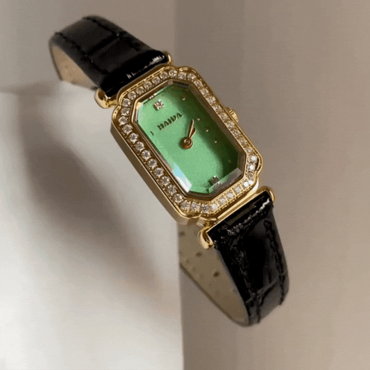 Celestial Green Timepiece: Gold and Black Starry Quartz Watch