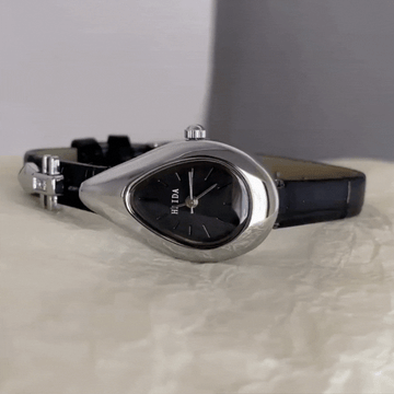 Dewdrop Noir – Black Leather Teardrop Watch