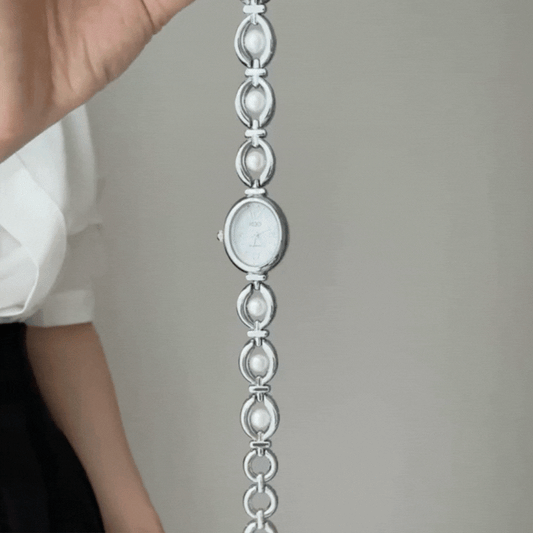Pearl Whisper – Oval Silver Bracelet Watch