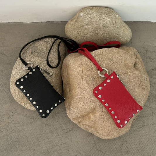 Studded Leather Neck Wallet – Crossbody Coin Purse, Second Layer Cowhide Small Bag for Women & Men