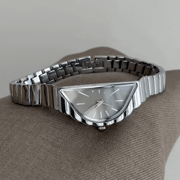 Luna Elegance – Silver Strap Half-Moon Grey Dial Women’s Quartz Watch