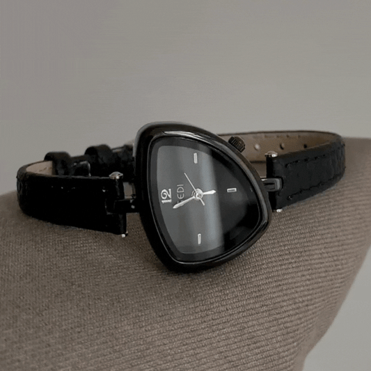 Noir Edge – Black Slim Strap Irregular Triangle Dial Women’s Quartz Watch